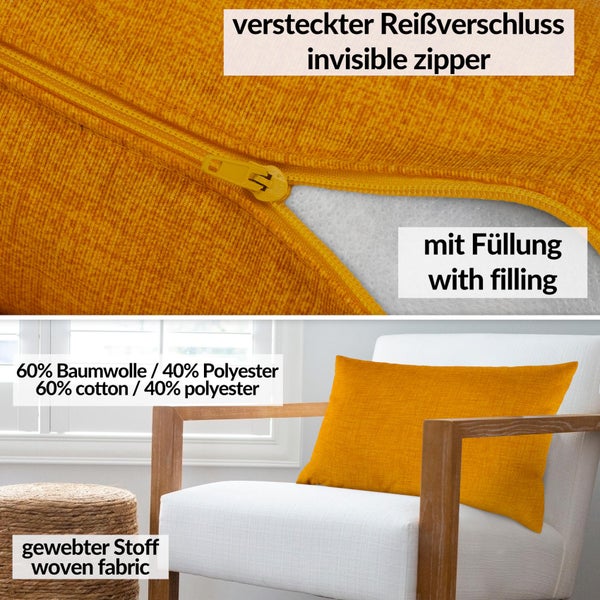 Kissenhülle Leinenoptik 30x50cm mit Füllung Gelb
