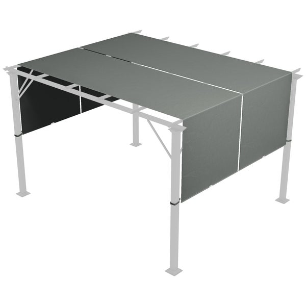 Textilbespannung für Pergola, zweiteilig, als Dach und Seitenwand.