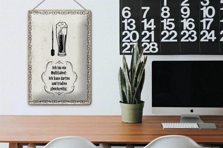 Blechschild Spruch Multitalent kann trinken darten 20x30cm