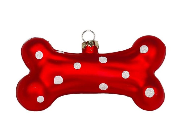 Weihnachtsbaumschmuck als Hundeknochen mit Punkten zum Aufhängen