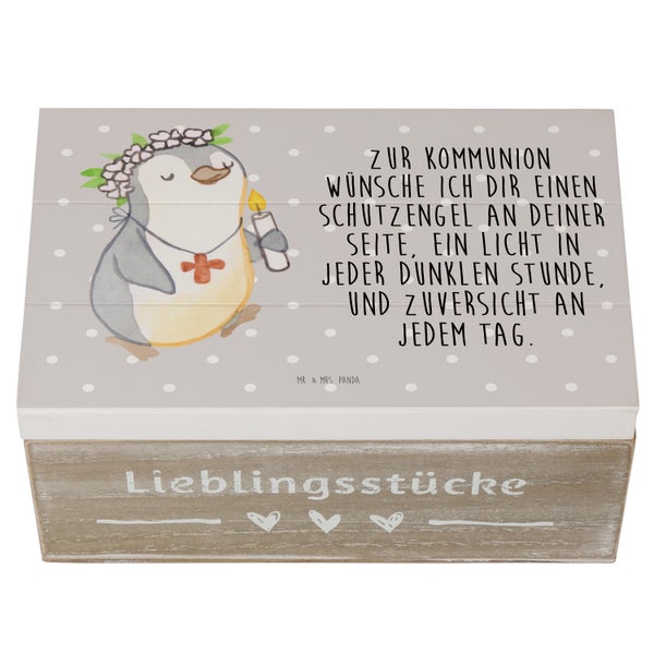 Mr. & Mrs. Panda 19 x 12 cm Holzkiste Pinguin Kommunion Mädchen - Grau Pastell