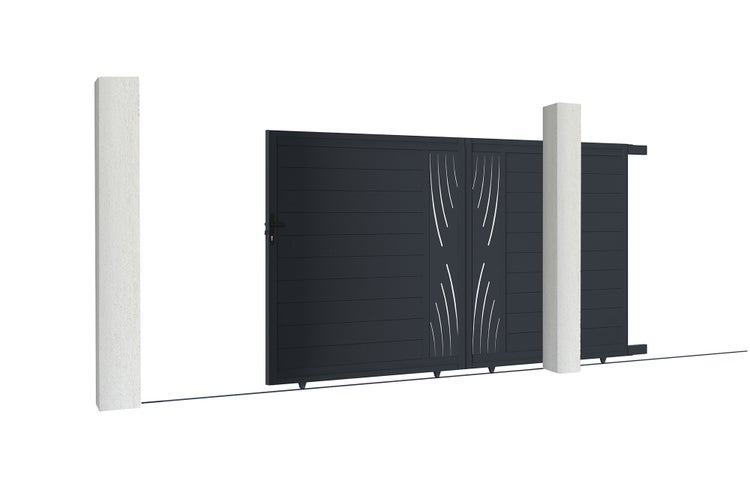 Schiebetor 3m VELETA H.180cm graues Aluminium + 2 Pfosten 20x20cm H.190cm