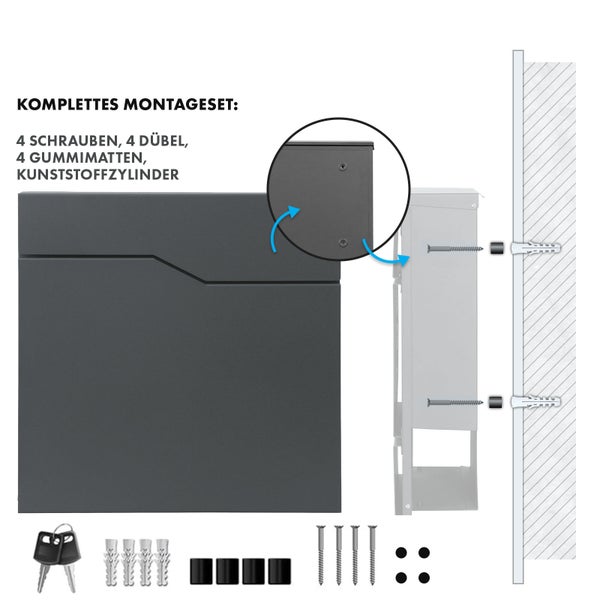 FLOORDIREKT Briefkasten Jean - Stahl Wandbriefkasten mit Zeitungsfach und Großer Einwurfklappe