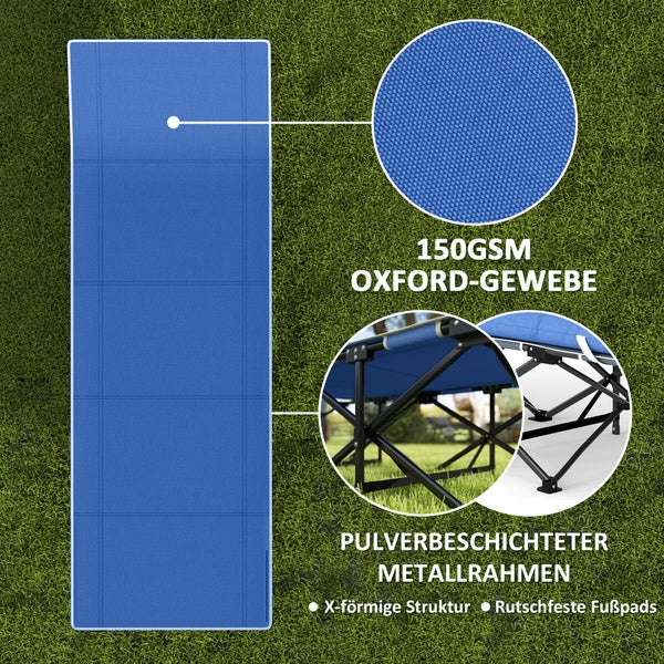 Outsunny Feldbett faltbar Campingbett mit Matratze Kopfkissen Seitentasche 190 x 65 x 37 cm Campingliege für Erwachsene Gästebett bis 150 kg Klappbett für Outdoor, Garten Camping Reisen Blau