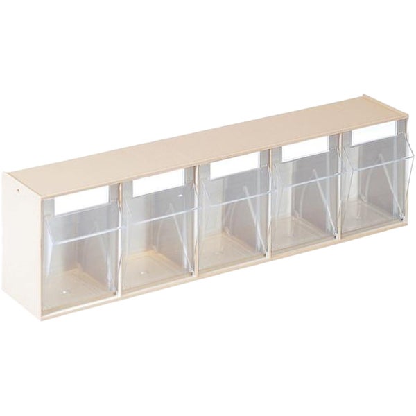 Aufbewahrungsregal mit vier transparenten Fächern zur Wandmontage