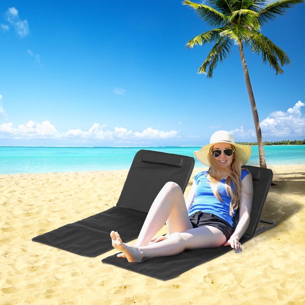 Outsunny Strandmatte, 5-stufige Höhenverstellbare Strandliege mit Tragetasche, 2er Set Faltbare Strandmatratze, 134 x 48 x 33-43 cm, Stahl, Schwarz