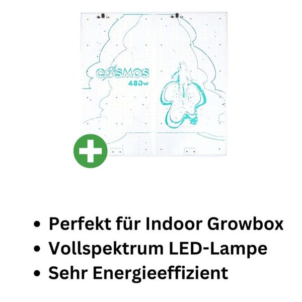 Cosmos 480W LED Pflanzenlampe – Vollspektrum Grow Lampe für 100x100 cm Growbox – Energiesparend, kompakt & langlebig – Für Wuchs- & Blütephase