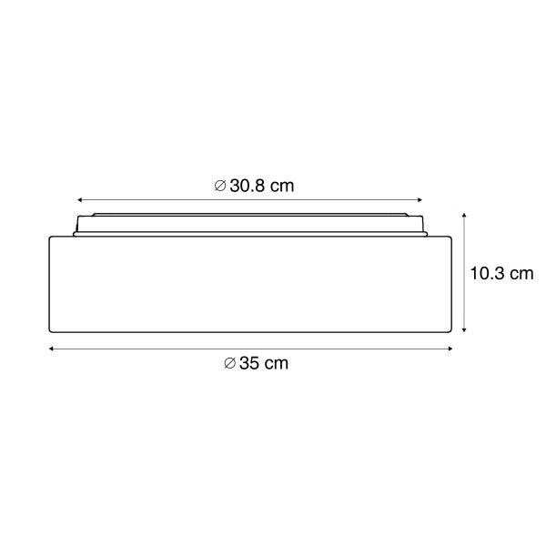 Technische Zeichnung einer Deckenleuchte mit den Maßen 35 cm Durchmesser, 30,8 cm Durchmesser und 10,3 cm Höhe.