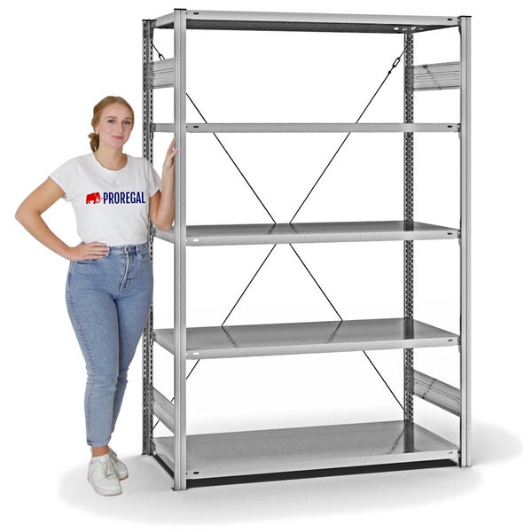 PROREGAL Fachbodenregal Stecksystem T-Profil Medium-Duty Grundregal HxBxT 200 x 130 x 60 cm 5 Ebenen Fachlast 240 kg Einseitig Nutzbar Verzinkt