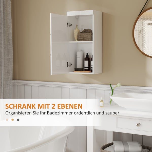 HOMCOM Hängeschrank Wandschrank mit Tür, Badezimmerschrank, Küchenschrank mit 2 Ebenen, Wandmontage Medizinschrank Weiß 37,2 x 24,5 x 76,8 cm