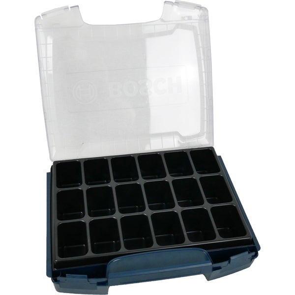 Bosch Kleinteilemagazin mit 18 Fächern und transparentem Deckel.