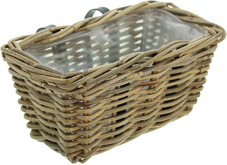Dekoleidenschaft Rattan Pflanzkasten Koboo Grey klein, grau, Balkonkasten mit Halterung, Blumenkasten für Draußen, Pflanzgefäß