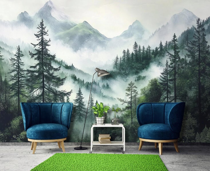 Fototapete 3D Effekt Wald Nebel Wohnzimmer Vlies Tapete 400x280 cm