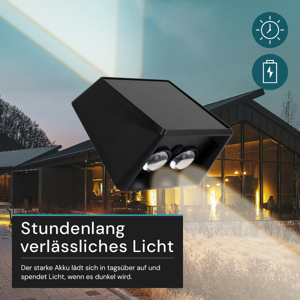 Solarlampe mit zwei Lichtpunkten zur Wandmontage