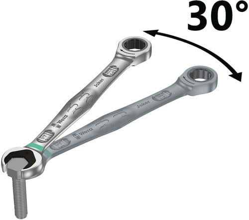 Ein Maulschlüssel der Größe 13 greift eine Mutter.