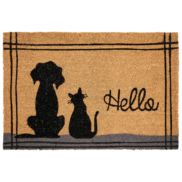 Fußmatte mit Hunde- und Katzensilhouette sowie dem Schriftzug 'Hallo'