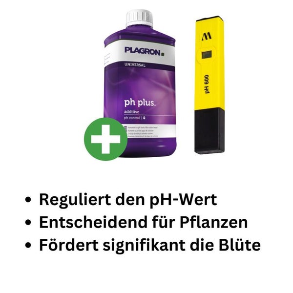 Plagron pH-Plus 500 ml mit digitalem pH-Messgerät – Mineralischer pH-Regulator für optimales Wachstum, stärkere Wurzeln & bessere Nährstoffaufnahme in Garten, Indoor & Hydroponik