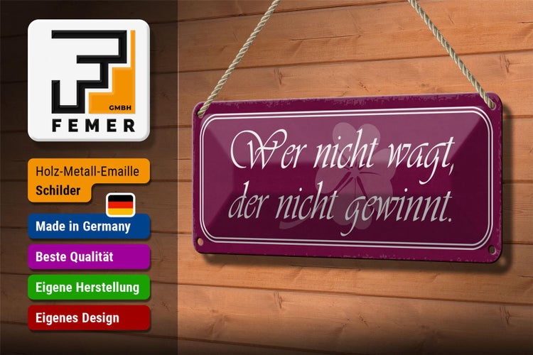 Blechschild Spruch 27x10cm wer nicht wagt der nicht gewinnt Dekoration