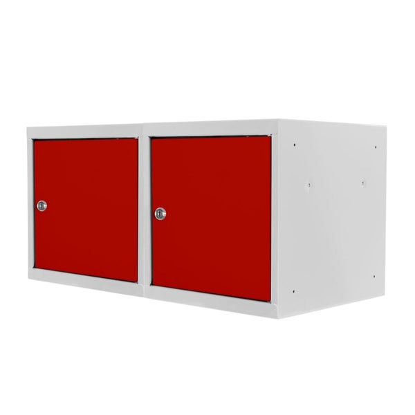 PROREGAL Mega Deal | 2x Schließfachwürfel Blocky mit Zylinderschloss + 2 Schlüssel | HxBxT 40x40x40cm | Lichtgrau/Rot | Tresor, Schließfach