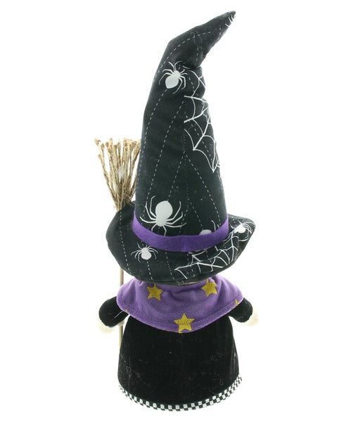 Dekorative Stoffhexe mit Besen, Hut und Umhang für Halloween