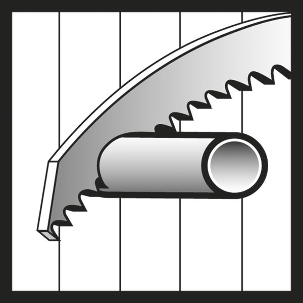 Symbol für Rohrsäge beim Sägen eines Rohres