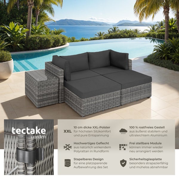 Rattan Lounge tectake San Domino mit Sicherheitsglasplatte mit Aluminiumgestell hellgrau/dunkelgrau