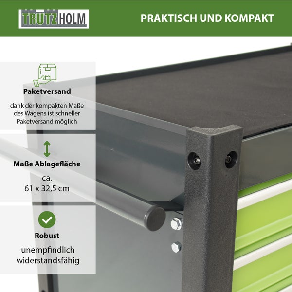 Werkzeugwagen Trutzi 78 x 64 cm 6 Schubladen Rollcontainer Werkstattwagen Werkzeugaufbewahrung grün