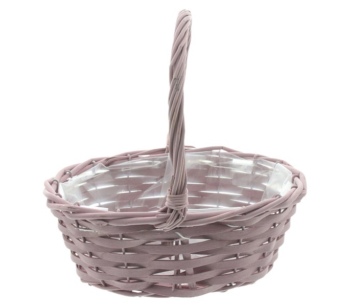 FRANK FLECHTWAREN|Bügelkörbchen Zartrosa, 24 x 18 x 9 cm, GH 23 cm, HOLZSPAN, WEIDE, FOLIE