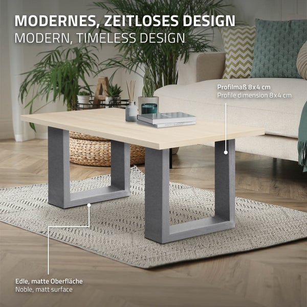 ECD Germany 2er Set Tischbeine 40x43 cm, Grau, Stahl pulverbeschichtet, Industriedesign, Vierkantprofil, Metall Tischkufen, Tischuntergestell Tischgestell Möbelfüße Bankkufen Bankgestell Bankbeine