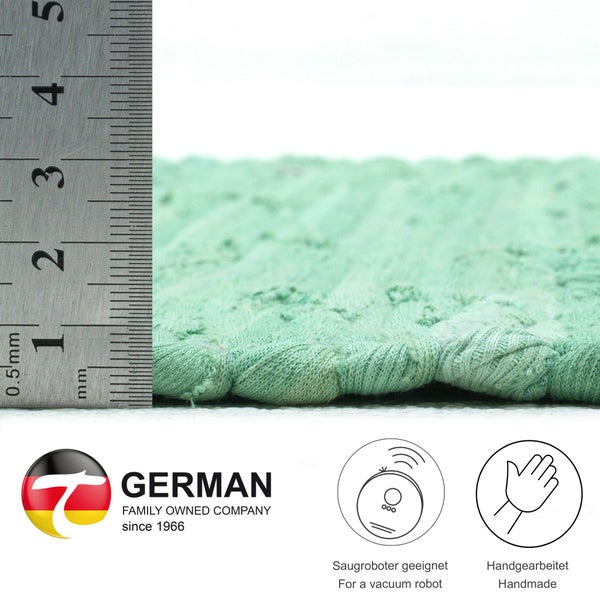 Handgewebter Fleckerlteppich aus Baumwolle Chindi Minz 90x160 cm