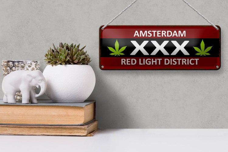Blechschild Spruch 27x10cm Amsterdam XXX red light district Dekoration