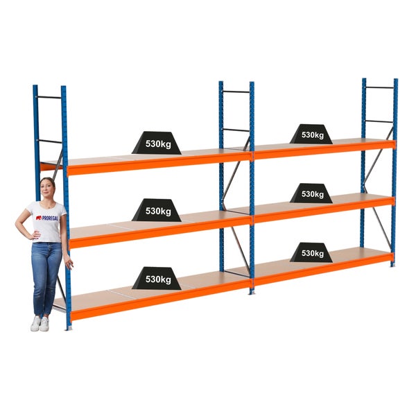 Regalsystem mit drei Ebenen und einer Traglast von 530 Kilogramm pro Ebene