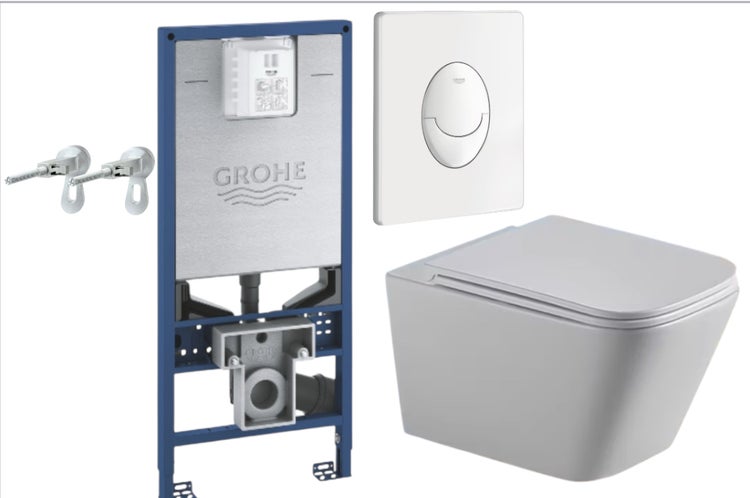 Grohe Sanitärsystem mit Vorwandelement, Betätigungsplatte und wandhängendem WC