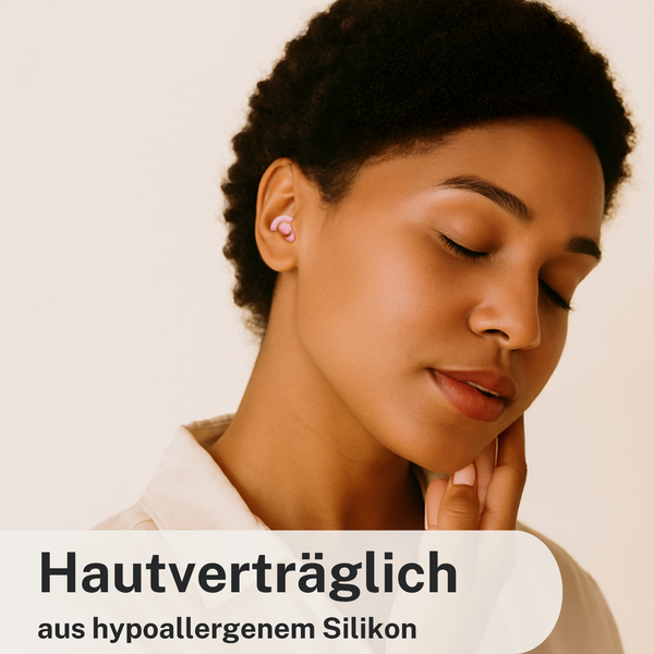 Frau mit Silikon-Ohrstöpseln zum Schlafen