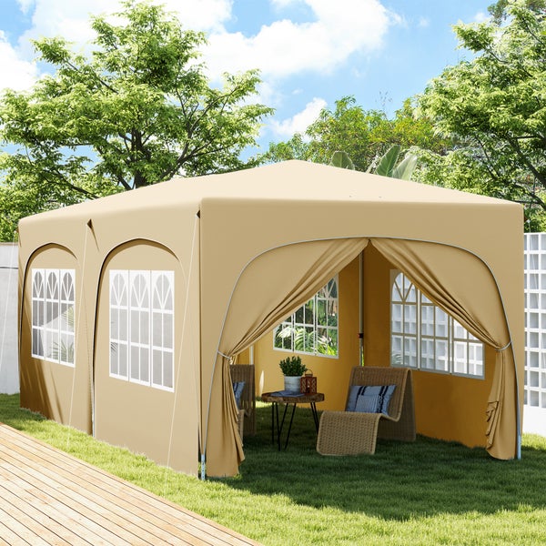 Outsunny Pavillon ca. 3x6m, wasserabweisend Stabil Winterfest Pop-up Faltpavillon, UV Schutz 50+, Faltbar Partyzelt Gartenzelt mit 6 Seitenteilen Tasche Gartenpavillon für Camping Garten, Sand