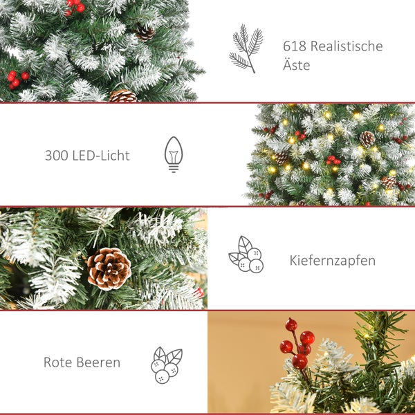 HOMCOM Weihnachtsbaum, Ø65 x 180 cm, Stahl, Grün, Weiß