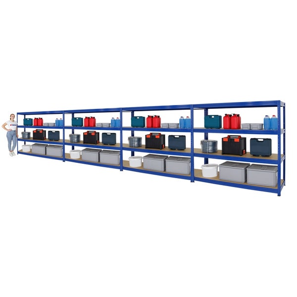 PROREGAL Mega Deal 4er-Sparset Profi-Schwerlastregal DINO HxBxT 180x180x60cm Fachlast 500kg Blau