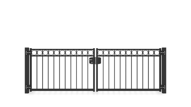 Gartentor ZAUNGURU BASIC-Line Oldenburg Kreis aus Metall, Höhe: 103cm, Breite: 334cm, 2-flügelig inkl. Pfosten, Schloss und Zubehör, Feuerverzinkt und zusätzlich in RAL 7016 Anthrazitgrau pulverbeschichtet