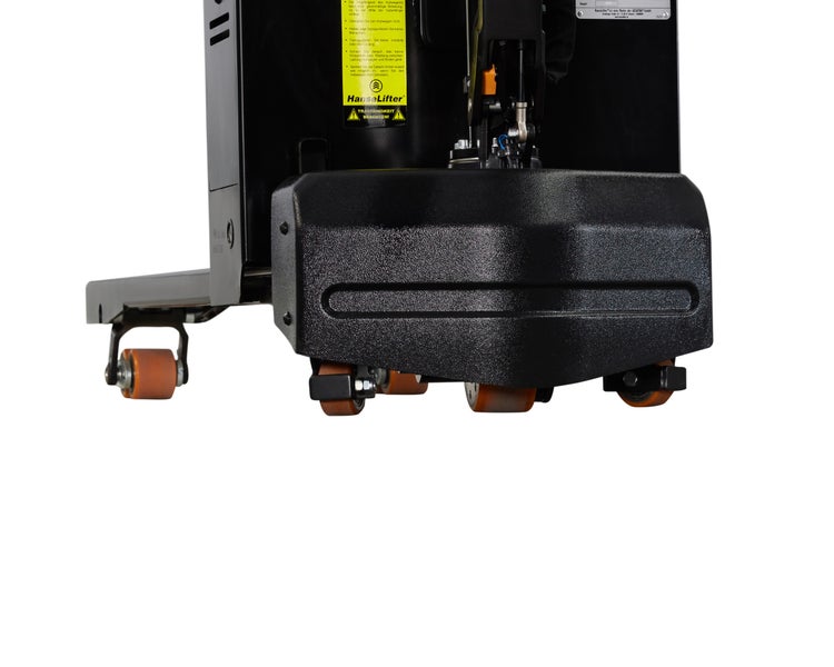 Detailansicht eines Gabelhubwagens mit Rädern