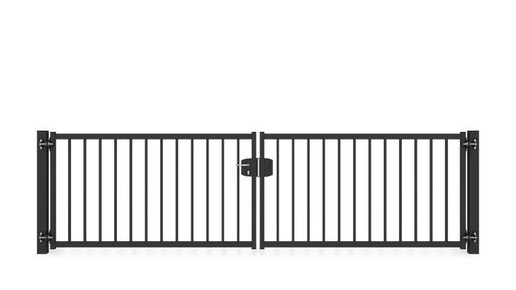 Gartentor ZAUNGURU BASIC-Line Bremen aus Metall, Höhe: 103cm, Breite: 388cm, 2-flügelig inkl. Pfosten, Schloss und Zubehör, Feuerverzinkt und zusätzlich in RAL 7016 Anthrazitgrau pulverbeschichtet