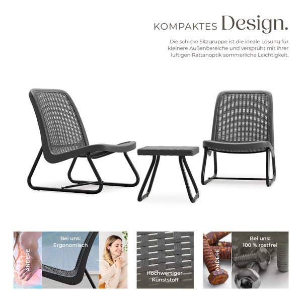 Sitzgruppe mit zwei Stühlen und einem Tisch für den Außenbereich