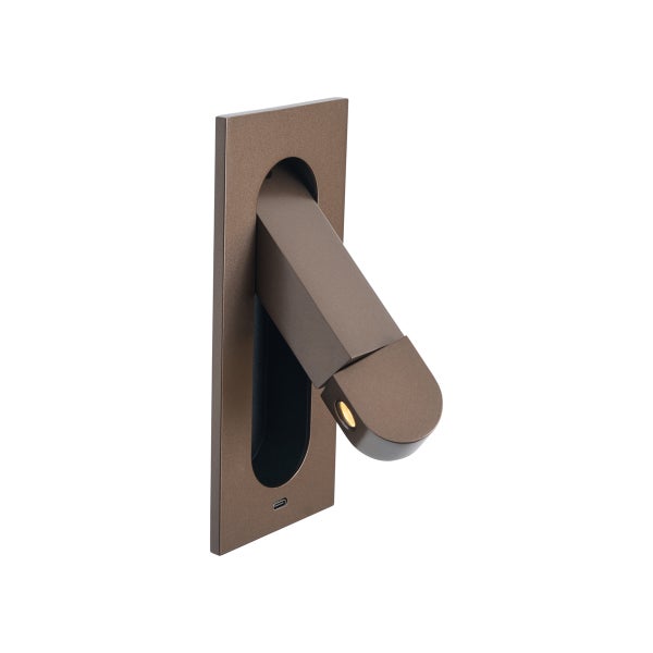LED-Wandleseleuchte in Bronze mit verstellbarem Arm und USB-C-Anschluss.