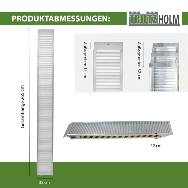 TRUTZHOLM 2 x Schwerlastrampen 265 cm 3300kg/Paar Alu 35 cm Breite geriffelt Rampen Verladerampen