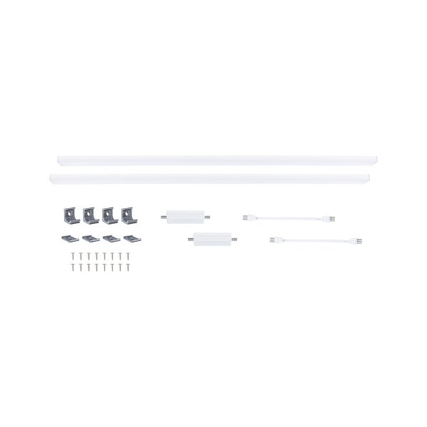 LED Unterbauleuchten Set mit zwei Leuchtleisten, Montageclips, Verbindungskabeln und Schrauben für die Schrankbeleuchtung