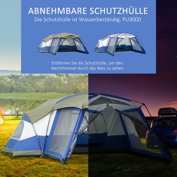 Outsunny Campingzelt, Kuppelzelt mit Vorraum, 2 Fenster,  518 x 487 x 237 cm , PU3000mm Glasfaser,Blau