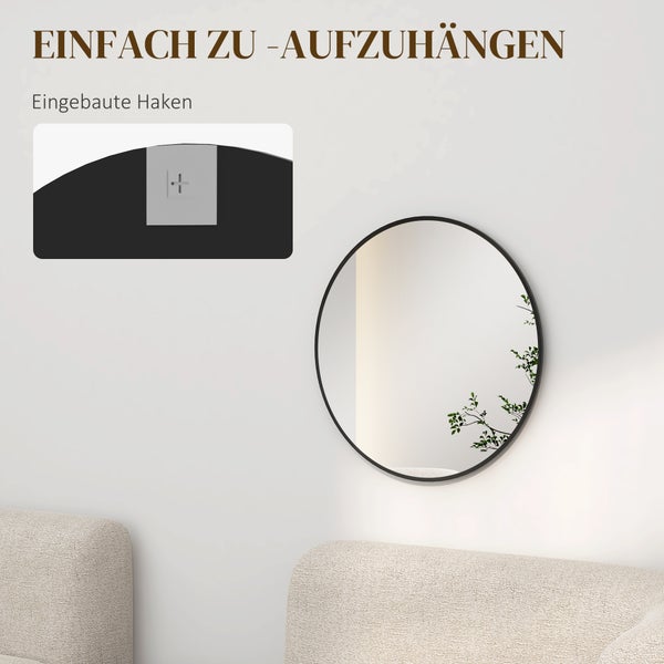 HOMCOM Wandspiegel, 60 x 60 cm Rund Badspiegel mit Aluminiumlegierungrahmen, dekorative Spiegel für Bad, Wohnzimmer, Schlafzimmer, Schwarz