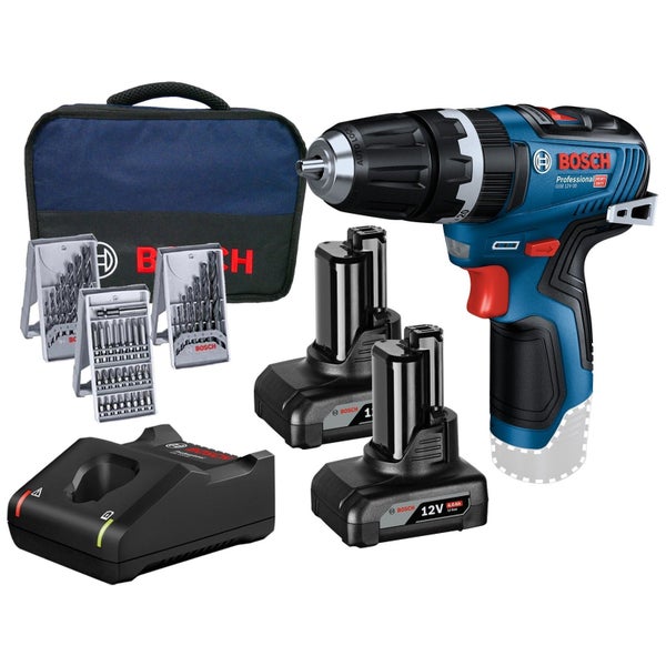 Bosch Akku-Schlagbohrmaschine GSB 12V-35 / 2x 4,0 Ah Akku + Ladegerät inkl. Zubehör-Set im Softbag