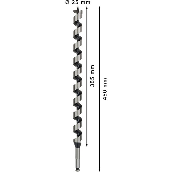 Holzbohrer mit einem Durchmesser von 25 mm und einer Länge von 450 mm