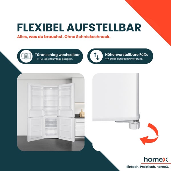 homeX Kühlschrank mit Gefrierfach Kühl-Gefrierkombination freistehend groß 315 Liter Super-Frost-Funktion weiß