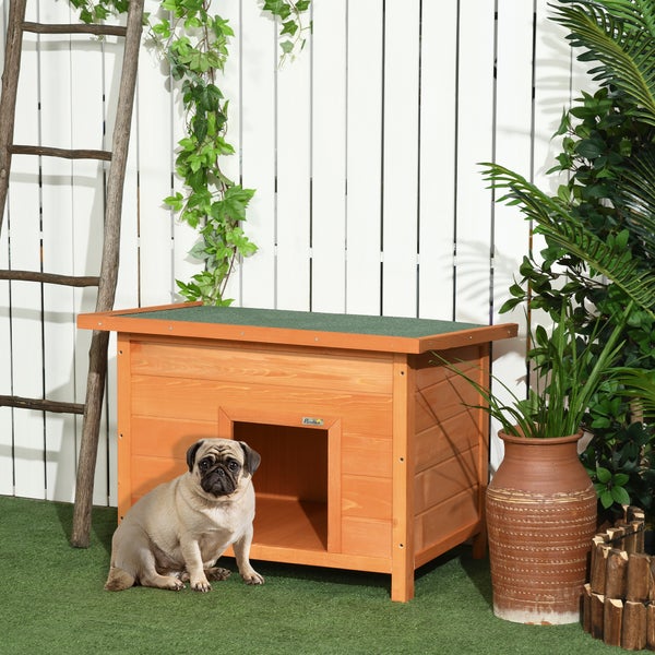PawHut Hundehütte aus Tannenholz, wasserdichtes Hundehaus Hundehöhle Katzenhaus mit geöffnetem Dach, Hütte für Hunde, Katzen, 82 x 58 x 58 cm